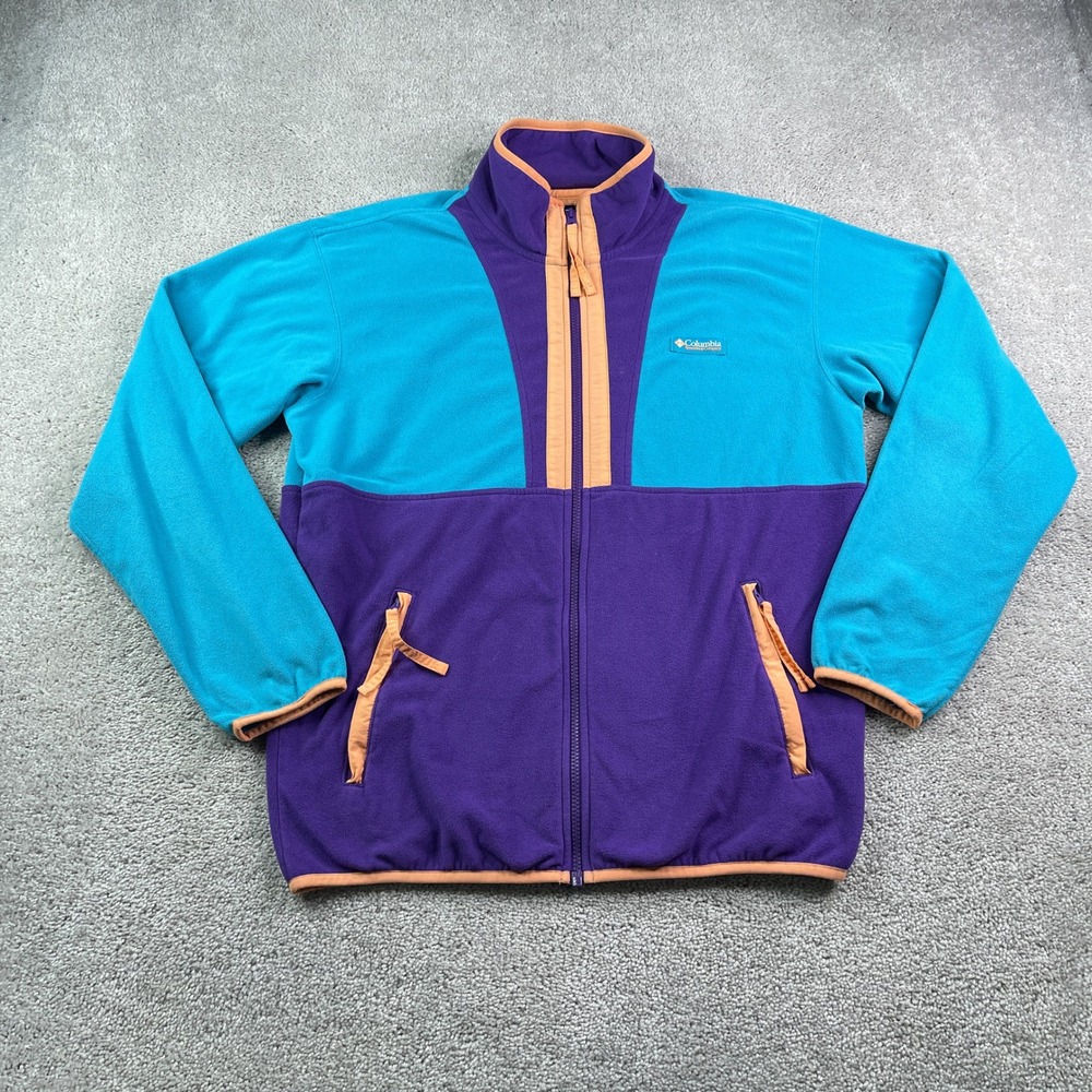 Columbia Jacket Mens Medium Purple Blue Colorblock Full Zip Fleece Retro Outdoor